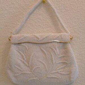 NWOTS, IVORY BEADED EVENING BAG WITH GOLD SNAP CLOSURE